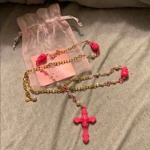 BN Tarina Tarantino pink skull rosary